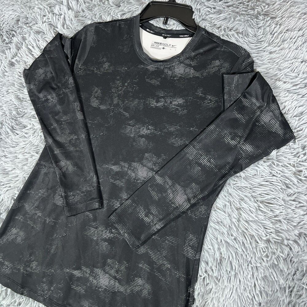 Nike Adult Shirt Large Black Gray Golf Performance Long Sleeve Pullover Tee Mens